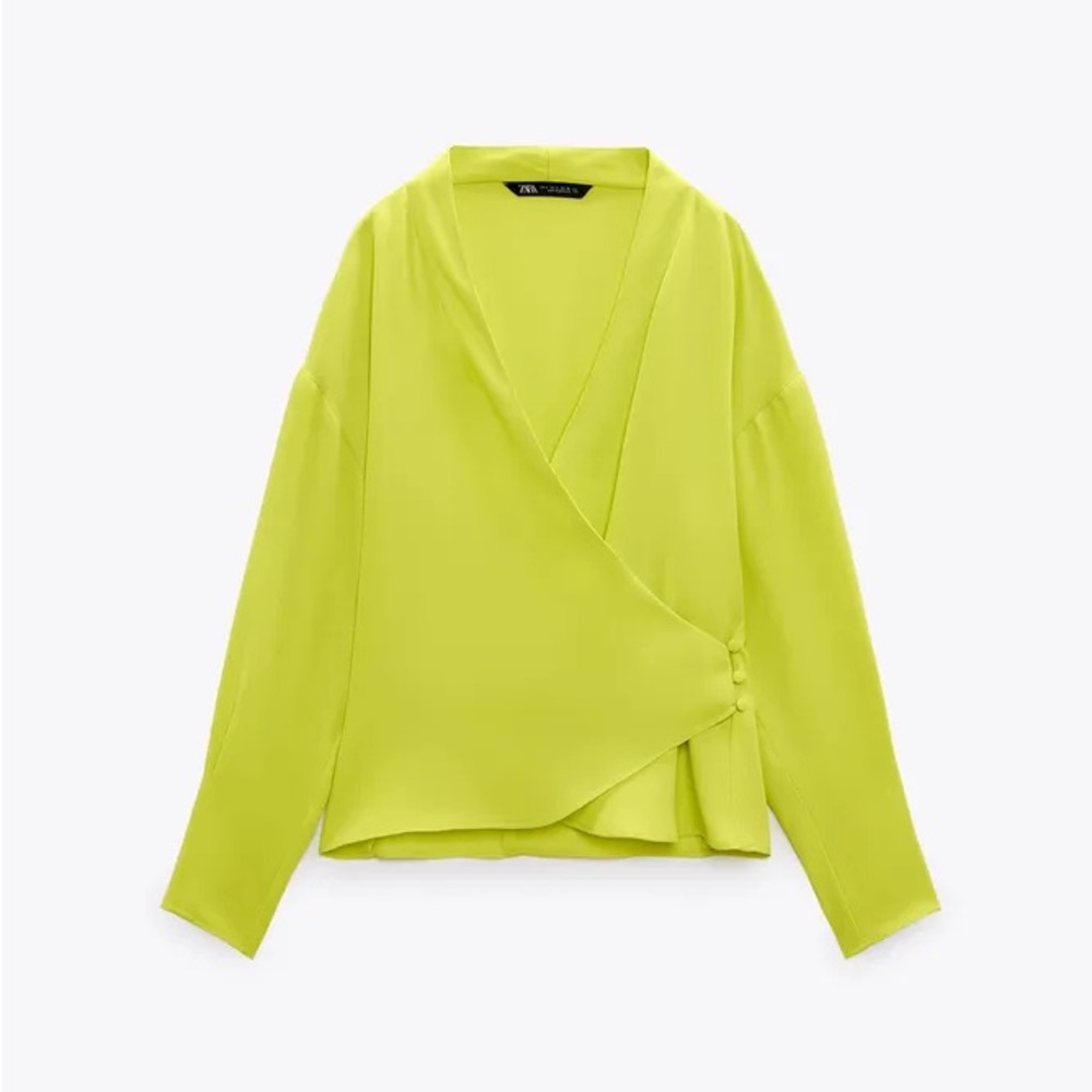 Zara Neon Lime Wrap Blouse